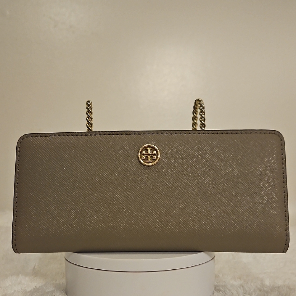 Tory Burch Taupe Wallet NEW with Gold Accents